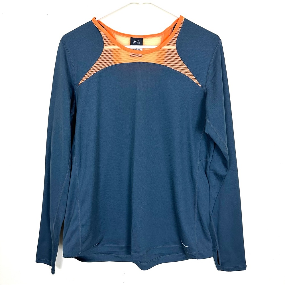 NIKE Dri-Fit Women's Long Sleeve Athletic Mesh venting fabric Gym Workou…